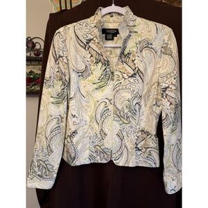 Peck & Peck Rhinestones Studs Paisley Mock Collar Zipper Jacket Blazer Wm's 4